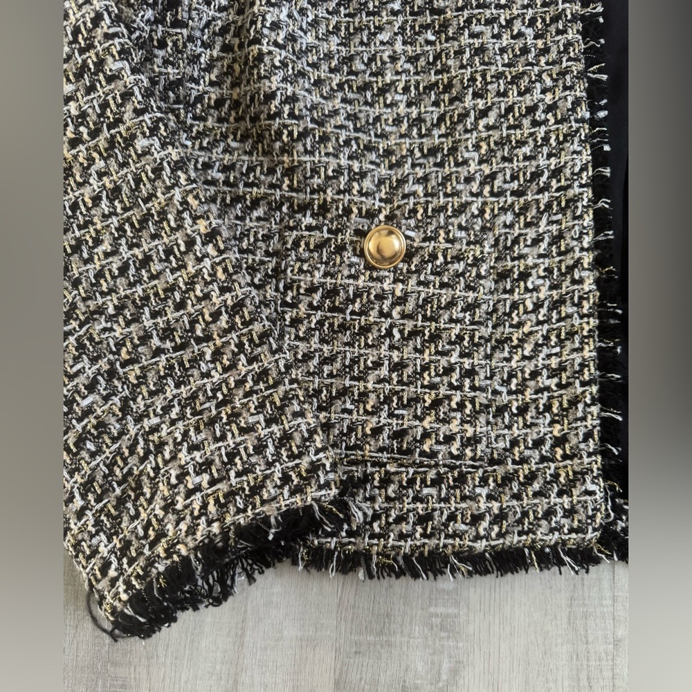 Express Tweed Collarless Fringe-Trim Jacket - Picture 2 of 5